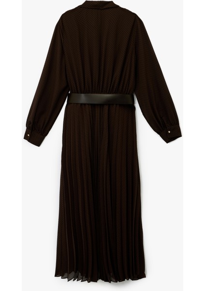 Düğmeli Kemer Detaylı Uzun Kollu Midi Gömlek Elbise fiyatları