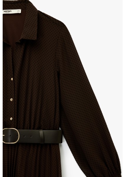 Düğmeli Kemer Detaylı Uzun Kollu Midi Gömlek Elbise modelleri