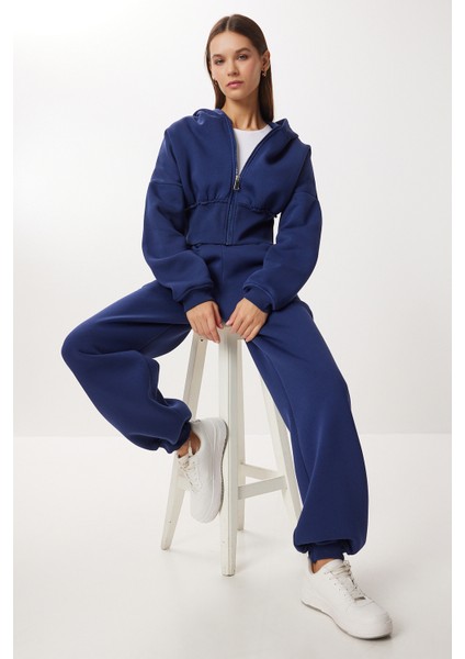 Fermuarlı Şardonlu Örme Alt-Üst Takım LDM0018 Lacivert