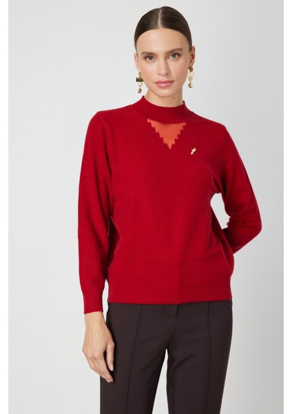 Yakası Tül Detaylı Pamuklu Triko Kazak 60342-26K