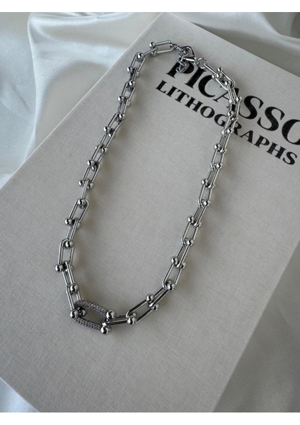 Tiffany Gümüş Renk Taşlı Vıp Kolye