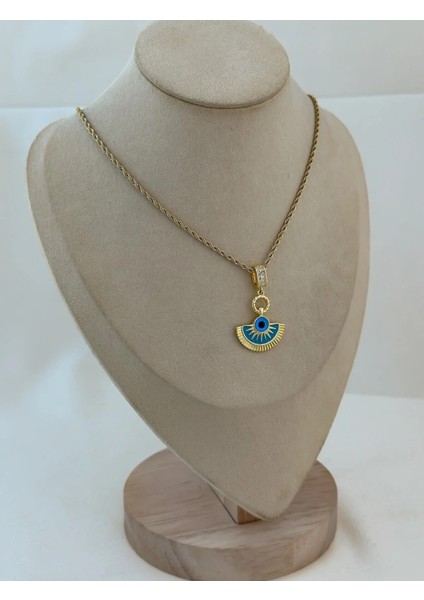 Nazar Boncuklu Yelpaze Çelik Kolye