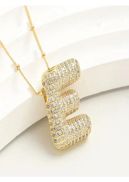 Kadın Çelik Gold Taşlı Balon Harf Kolye ( E Harfi ) fiyatları