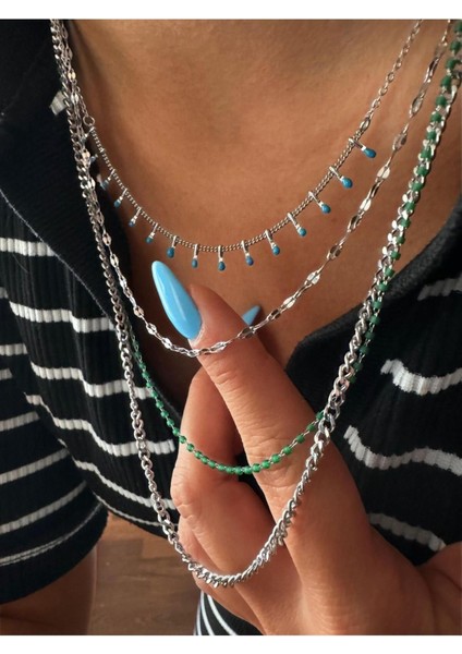 Çelik Mavi Yeşil Mine Detaylı Tarz Kolye fiyatları