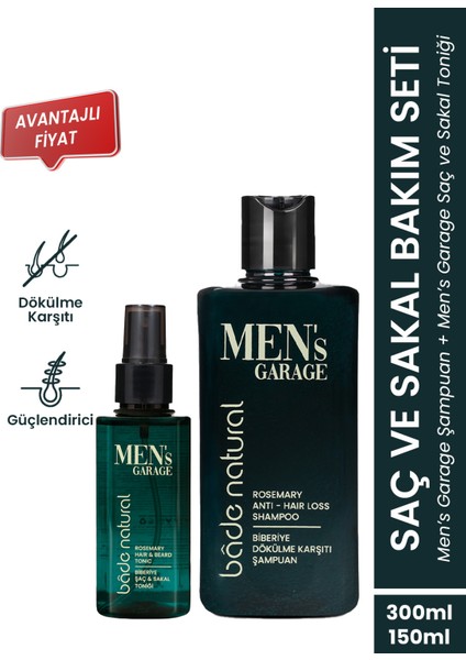 Men's Garage Besleyici ve Güçlendirici Biberiye Şampuan ve Saç & Sakal Toniği