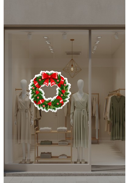 Kurdelalı Yılbaşı Kapı Tacı Süsü Vitrin Sticker Yapıştırma Yılbaşı Yeni Yıl Sticker modelleri