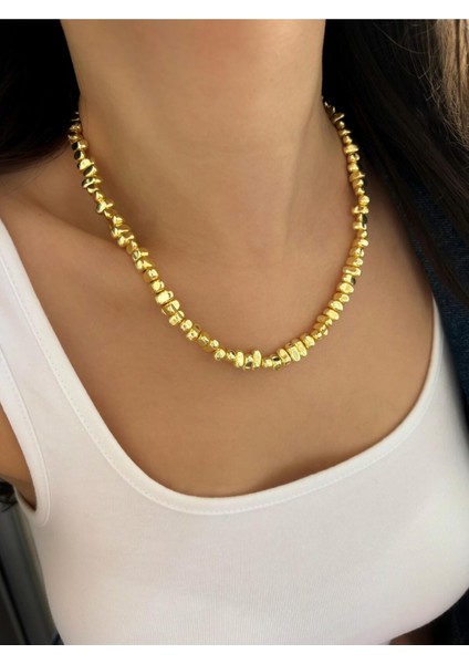 Çakıl Taşı Desenli Kolye - 14 Ayar Altın Kaplama Kolye