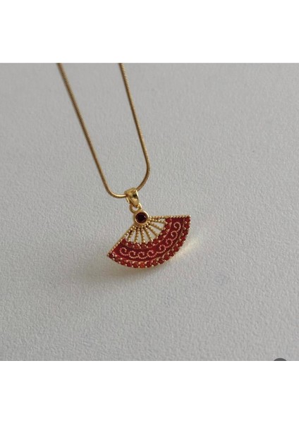 Vintage Zirkon Taşlı Yelpaze Kolye