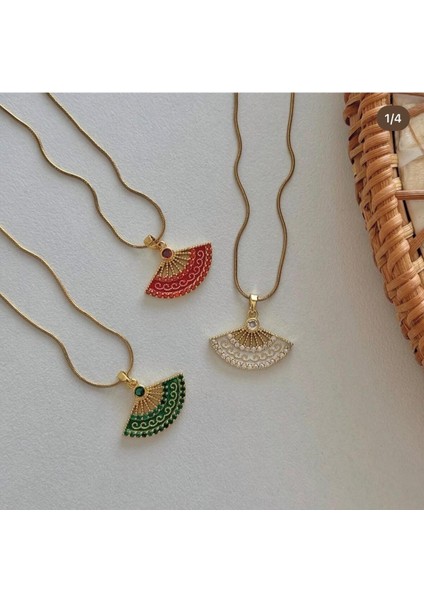 Vintage Zirkon Taşlı Yelpaze Kolye fiyatları