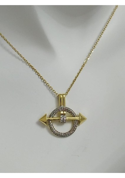 Çelik Taşlı Ok Çember Kolye