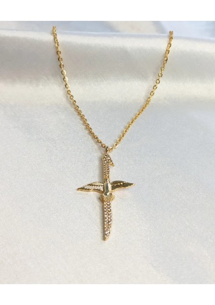 Gold Renk Zirkon Taşlı Zümrüdü Anka Kuşlu Elif Kolye