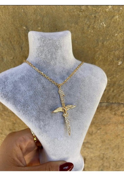 Gold Renk Zirkon Taşlı Zümrüdü Anka Kuşlu Elif Kolye indirimleri