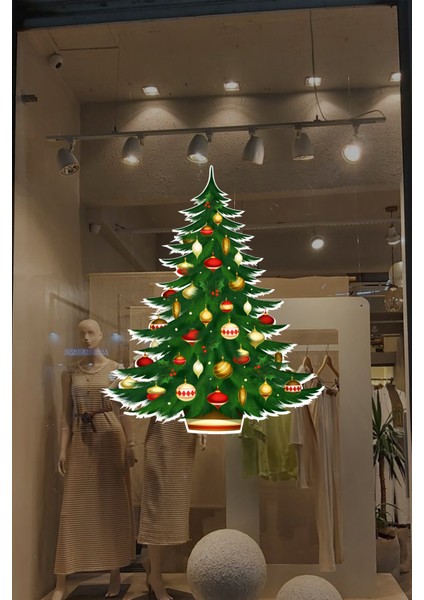 Yılbaşına Özel Kapı Için Çam Ağacı Yılbaşı Süslemesi Cam Vitrin Stickerı 40X50CM