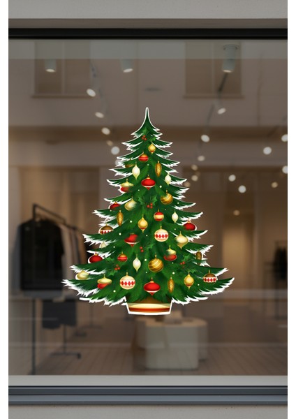 Yılbaşına Özel Kapı Için Çam Ağacı Yılbaşı Süslemesi Cam Vitrin Stickerı 40X50CM modelleri