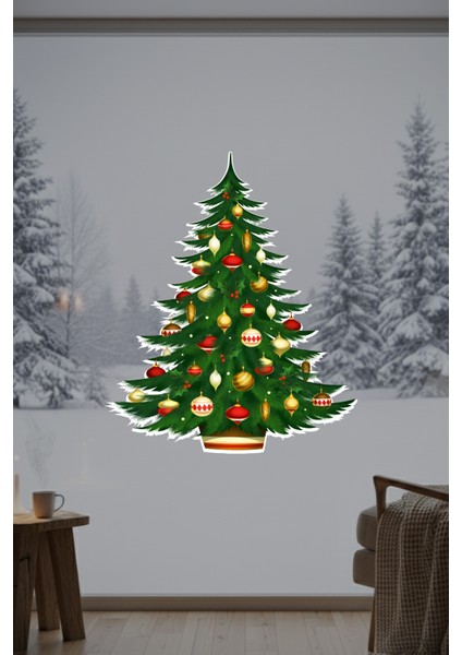 Yılbaşına Özel Kapı Için Çam Ağacı Yılbaşı Süslemesi Cam Vitrin Stickerı 40X50CM fırsatları