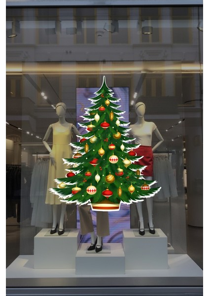 Yılbaşına Özel Kapı Için Çam Ağacı Yılbaşı Süslemesi Cam Vitrin Stickerı 40X50CM indirimleri