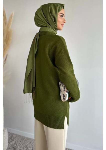 Bisiklet Yaka Fularlı Tesettür Triko Tunik P-00019203 modelleri