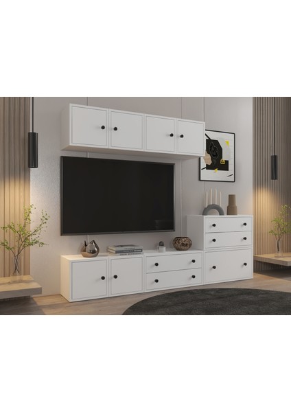 Modüler Tv Ünitesi – 4 Kapaklı Üst Blok + Alçak Dolap & Çekmeceler (Tv Ünitesi, BEYAZ)-NRG-TVT-1014 fiyatları