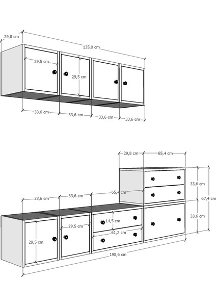 Modüler Tv Ünitesi – 4 Kapaklı Üst Blok + Alçak Dolap & Çekmeceler (Tv Ünitesi, BEYAZ)-NRG-TVT-1014 fırsatları
