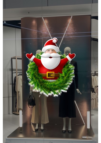 Ellerini Yeni Yıla Açmış Noel Baba Yılbaşı Süslemesi Cam Duvar Vitrin Stickerı Yılbaşı Süsü 43X50CM modelleri