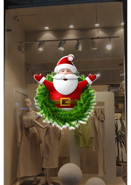 Ellerini Yeni Yıla Açmış Noel Baba Yılbaşı Süslemesi Cam Duvar Vitrin Stickerı Yılbaşı Süsü 43X50CM fırsatları