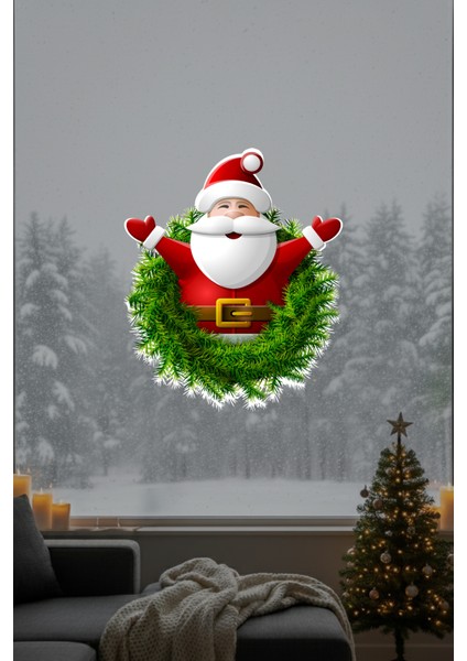 Ellerini Yeni Yıla Açmış Noel Baba Yılbaşı Süslemesi Cam Duvar Vitrin Stickerı Yılbaşı Süsü 43X50CM indirimleri