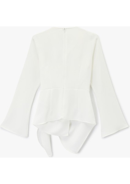 Uzun Kollu Degaje Yaka Metal Aksesuarlı Büzgülü Asimetrik Bluz fiyatları