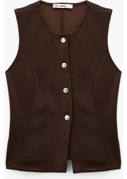 Slim Fit Kolsuz Bisiklet Yaka Düğme Detaylı Hırka