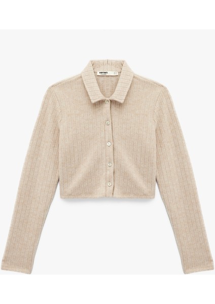 Uzun Kollu Gömlek Yaka Düğmeli Triko Pijama Üstü