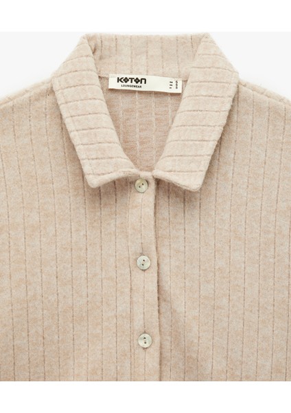 Uzun Kollu Gömlek Yaka Düğmeli Triko Pijama Üstü modelleri