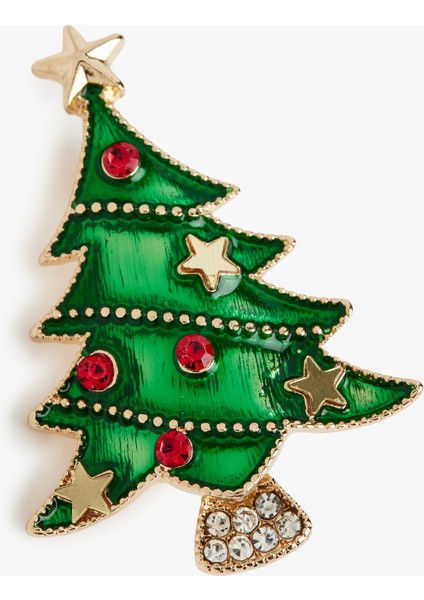 Yılbaşı Ağacı Temalı Taşlı Arkası Iğneli Broş fiyatları