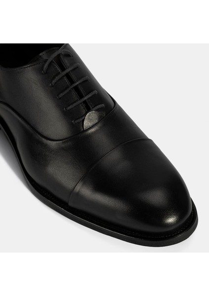 Erkek Siyah Bağcıklı Deri Klasik Ayakkabı