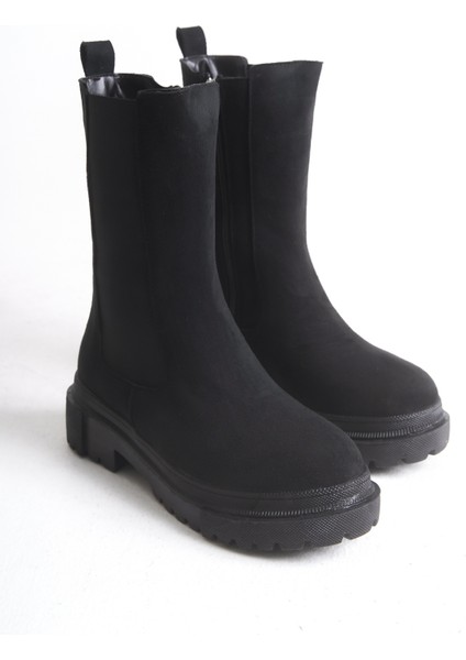 Siyah Süet Kısa Kadın Postal Bot Lastikli Kalın Tabanlı Su Geçirmez Harper indirimleri