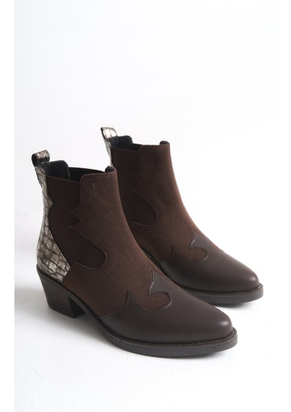 Kadın Bot Western Kovboy Kahverengi Lastikli Nakış Detaylı Agatha indirimleri
