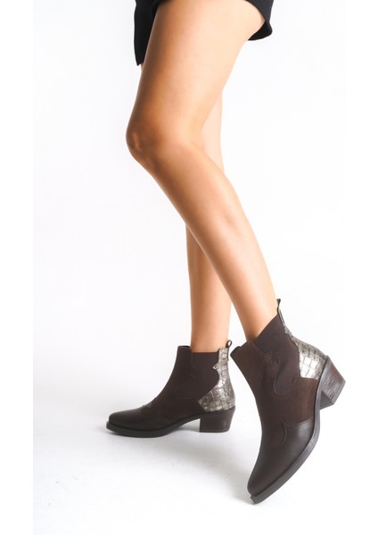 Kadın Bot Western Kovboy Kahverengi Lastikli Nakış Detaylı Agatha