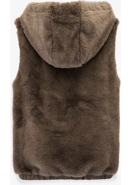 Kolsuz Kapüşonlu Fermuarlı Peluş Yelek fiyatları