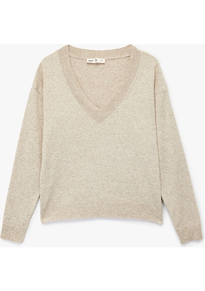 x Melis Ağazat - Uzun Kollu V Yaka Triko Oversize Kazak