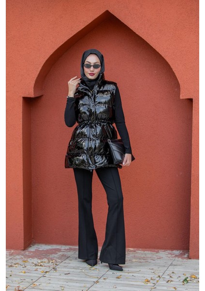 Rugan Bel Büzgülü Şişme Yelek-Siyah fiyatları