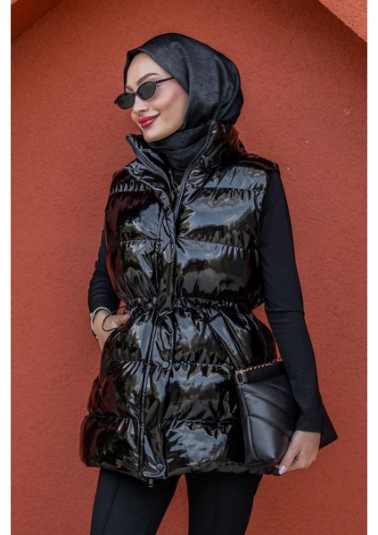 Rugan Bel Büzgülü Şişme Yelek-Siyah indirimleri