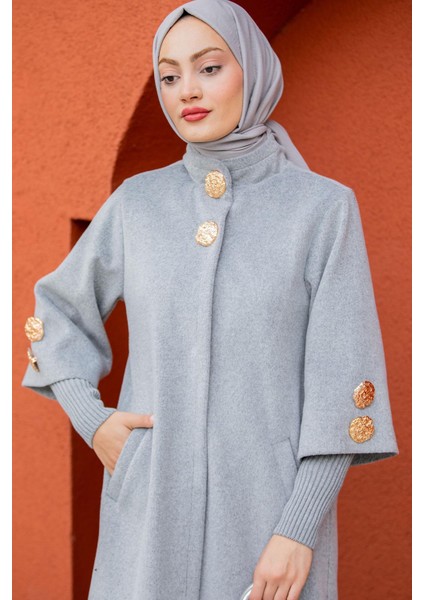 Jessy Angora Ribana Kollu Kaban-Gri fiyatları