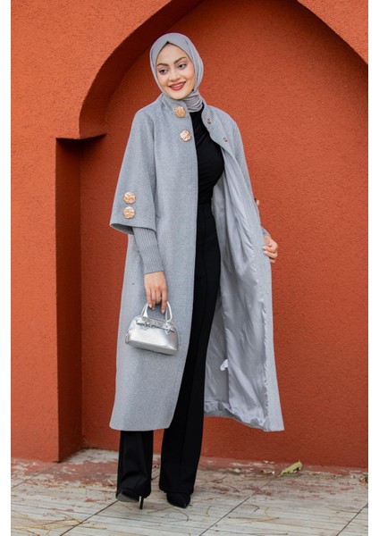 Jessy Angora Ribana Kollu Kaban-Gri modelleri