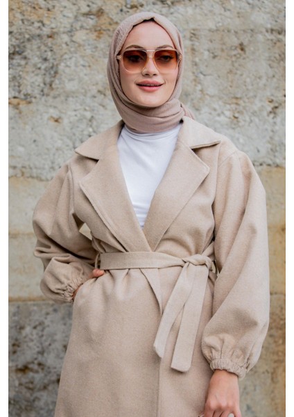 Balon Kol Astarsız Yün Kaşe Kaban-Bej fiyatları