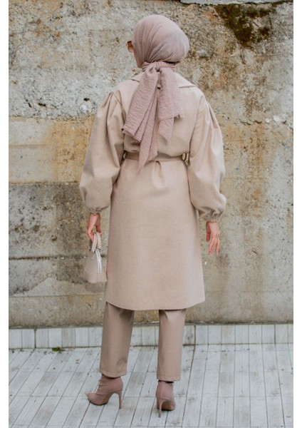 Balon Kol Astarsız Yün Kaşe Kaban-Bej modelleri