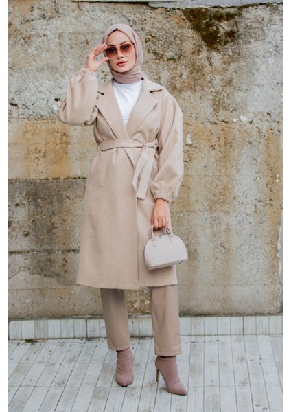 Balon Kol Astarsız Yün Kaşe Kaban-Bej fırsatları