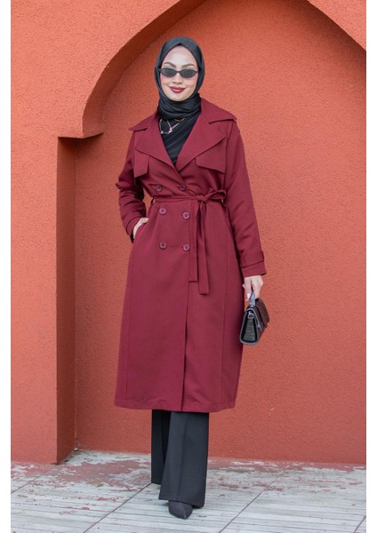 Rodi Uzun Astarlı Trençkot-Bordo