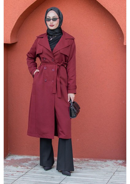 Rodi Uzun Astarlı Trençkot-Bordo fırsatları