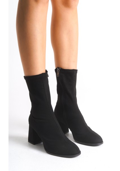 Kadın Bot Streç Siyah Kalın Topuklu Içten Fermuarlı Agnes
