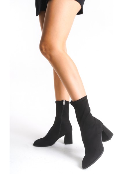 Kadın Bot Streç Siyah Kalın Topuklu Içten Fermuarlı Agnes