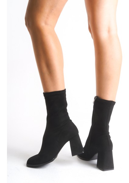 Kadın Bot Streç Siyah Kalın Topuklu Içten Fermuarlı Agnes