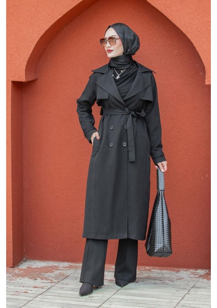 Rodi Uzun Astarlı Trençkot-Siyah